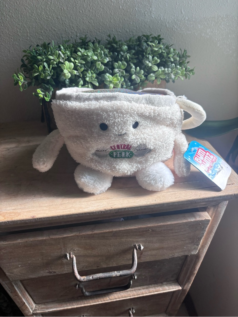 Cream Plush Accent Pillow Mug with Central Perk Patch